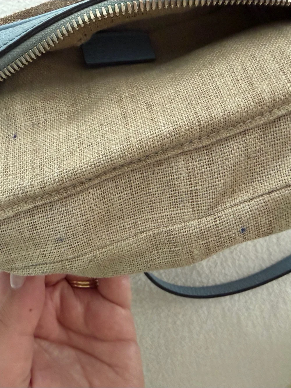 Gucci Brown GG Canvas and Light Blue Leather Crossbody Bag